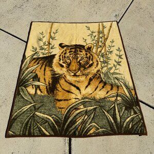 VTG Ibena International Tiger and Bamboo Blanket Pile 100% Dolan Virgin Acrylic
